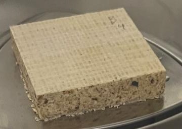 A magnesium oxysulphate board specimen after full submersion in water