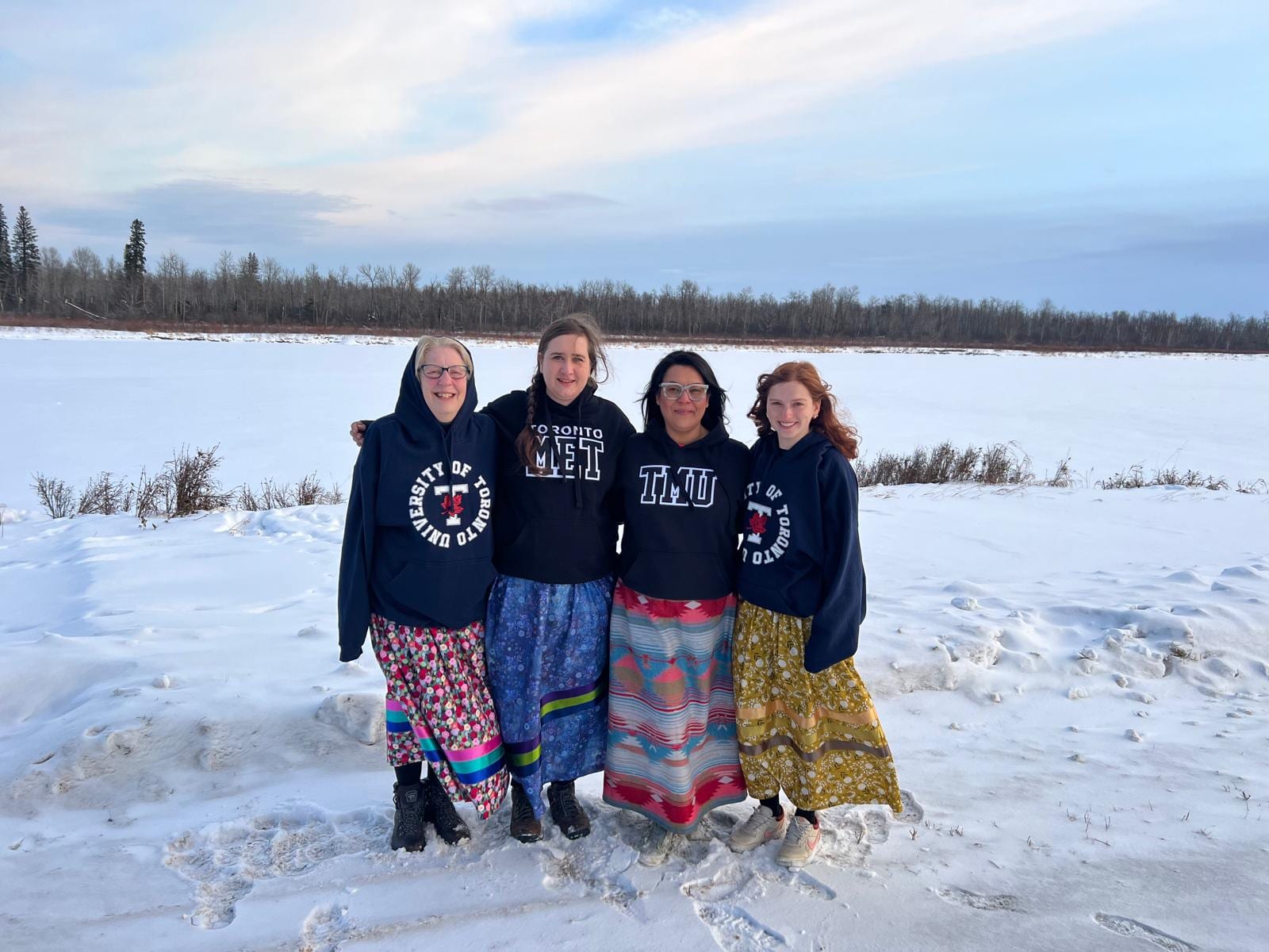 A northern fieldwork team together in the snow